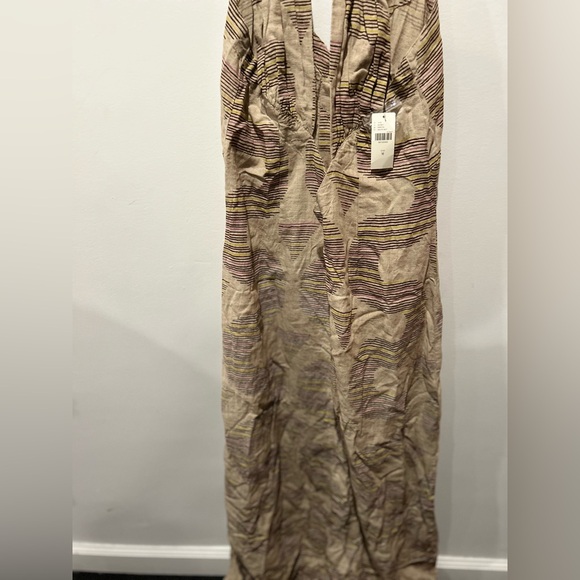 Anthropologie x Celandine Linen Halter V-Neck Button-Front Maxi Dress Beige Sz.M - Picture 5 of 6